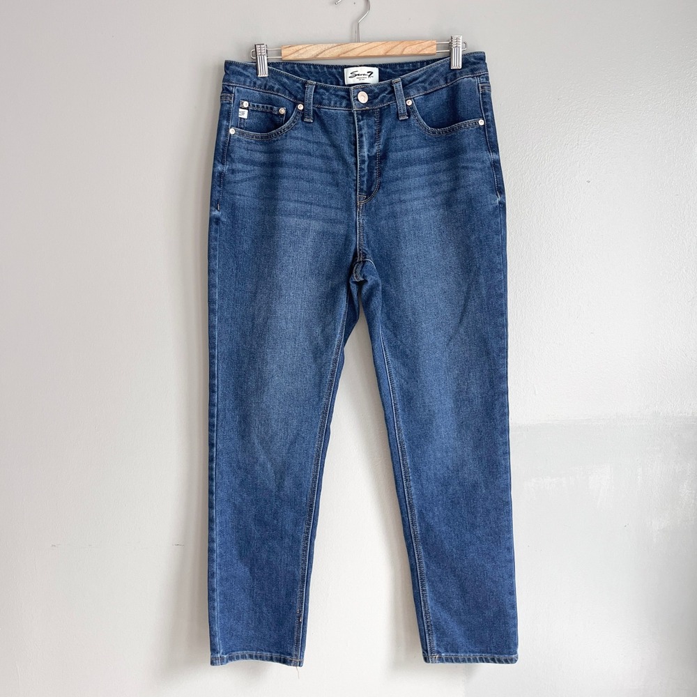 Seven7 Womens Blue Straight Leg Mid Rise Denim Jeans in Divine Wash Size‎ 8